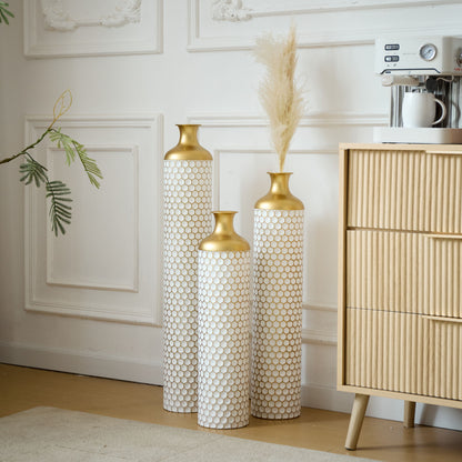 3 Piece Set Gorgeous Home Decoration Large Glazed Floor Vase Decoration Home Droplet Shaped - Gold / White
