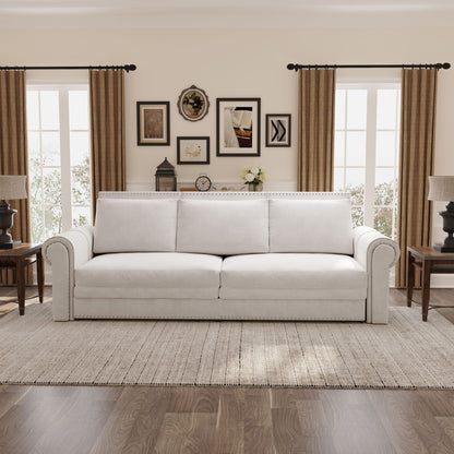 3 In 1 Convertible Sleeper Sofa With Nailhead Trim & Rolled Arm