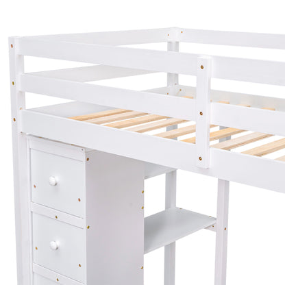 Loft Bed With Storage Drawers, Desk And Stairs With Shelves