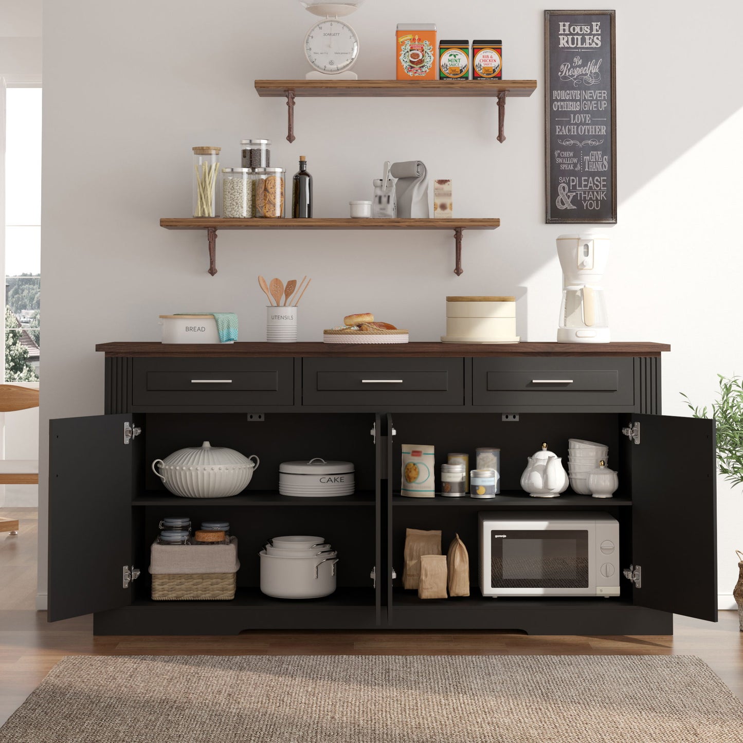 Fluted Sideboard Buffet Cabinet With 4 Doors And 3 Drawers