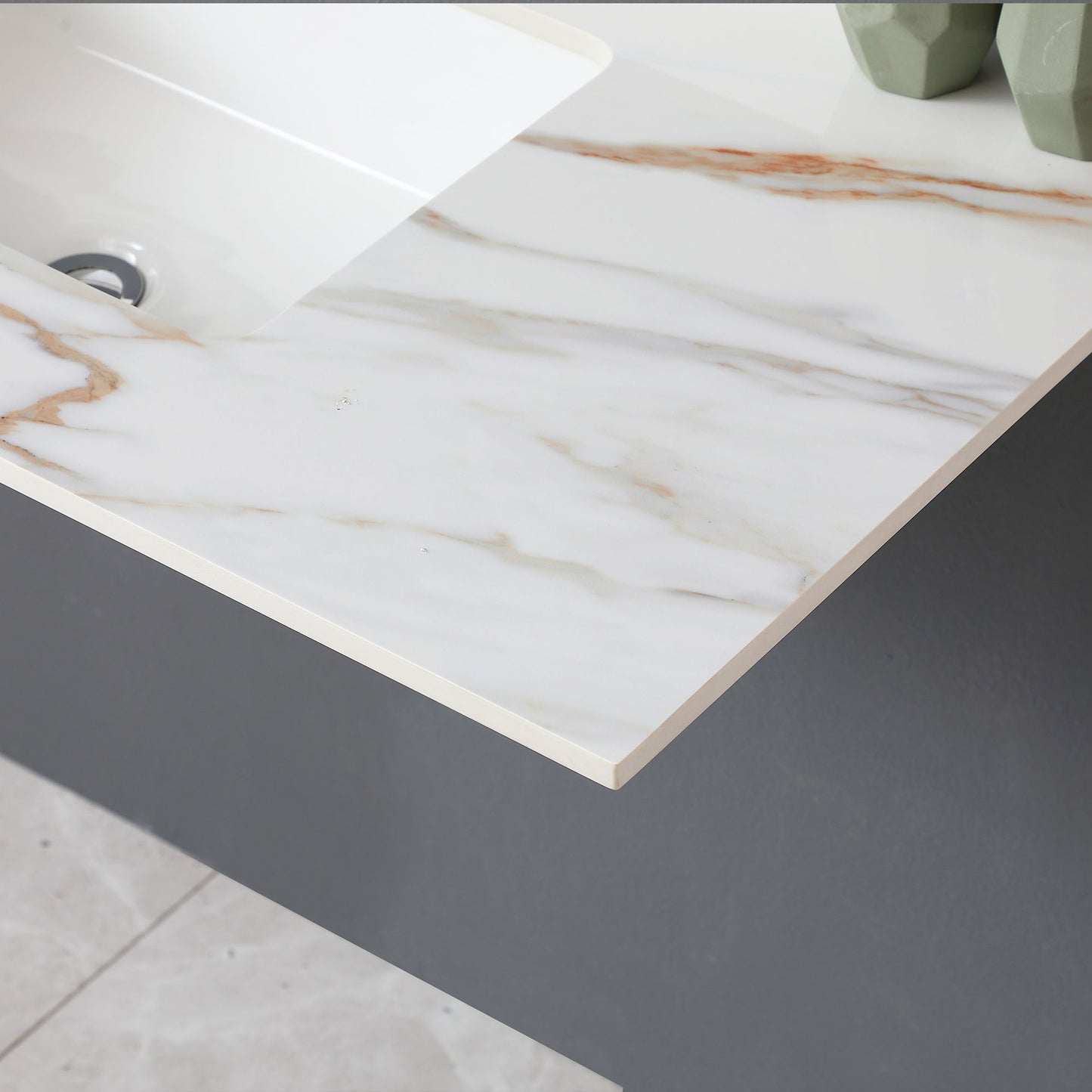 Elegant Vanity Top With Undermount Sink And Backsplash, Sintered Stone