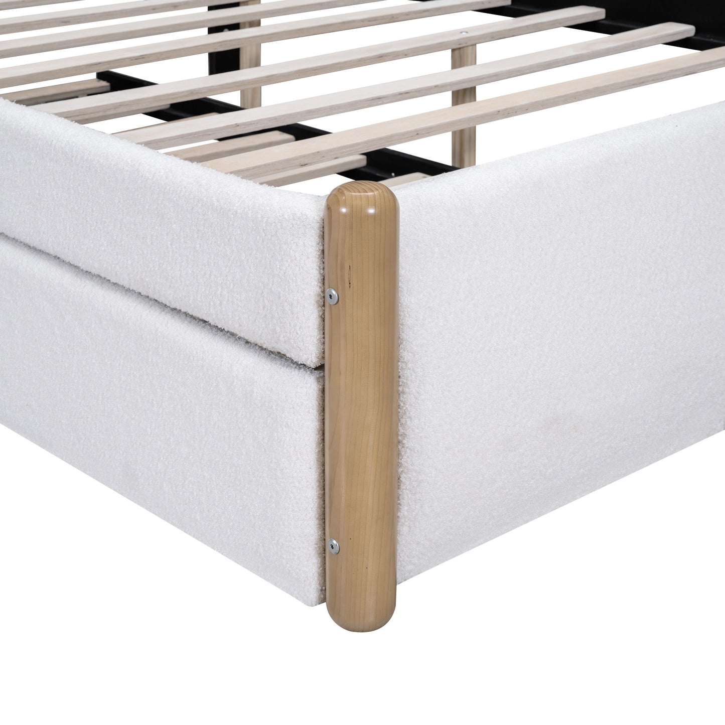 Upholstered Platform Bed With Wood Supporting Feet And Trundle