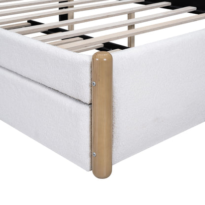 Upholstered Platform Bed With Wood Supporting Feet And Trundle