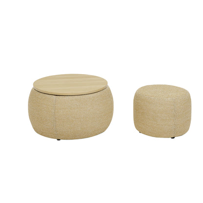 Round Storage Ottoman, 2 In 1 Function, End Table And Ottoman