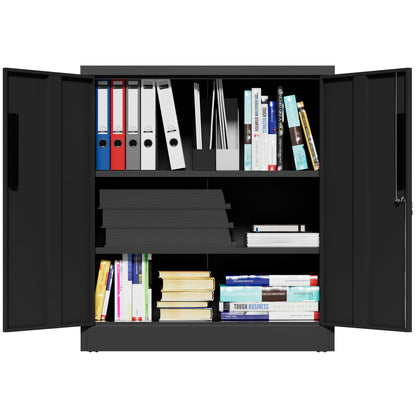 Heavy Duty Storage Cabinet With Lock, 2 Door File Cabinet With 2 Adjustable Shelves - Black