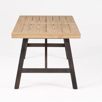Outdoor Weather Resistant Dining Table With Slat Panel Design - Natural / Gray