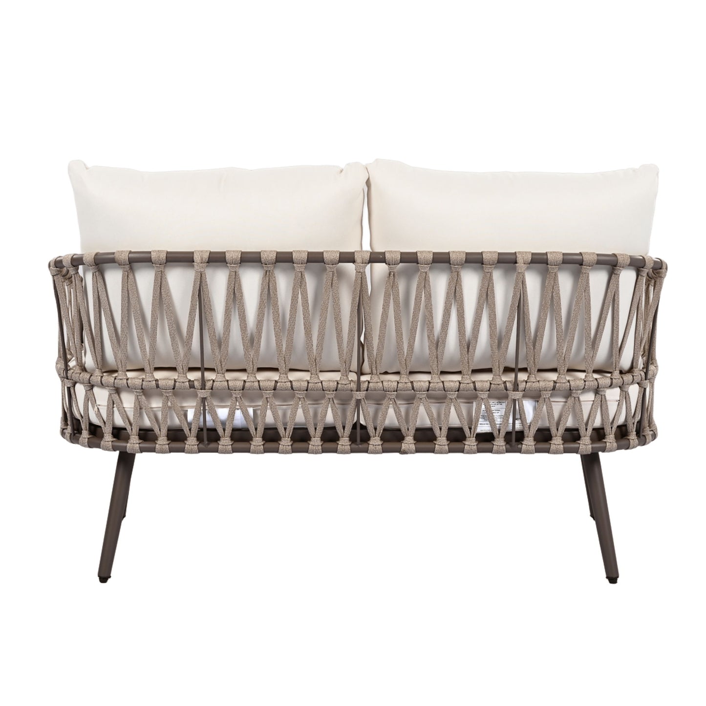 4 Piece Outdoor Patio Furniture Set, Metal Chairs With Woven Rope U Shaped Backrest
