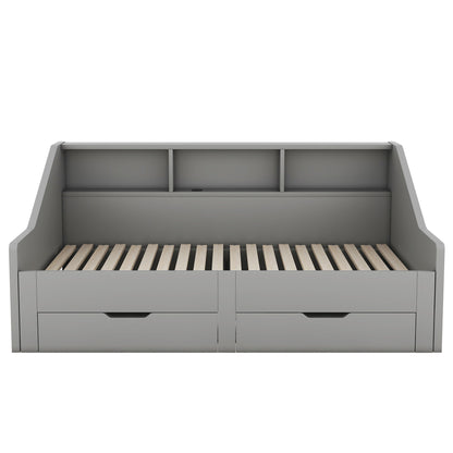 Daybed Frame With Storage Bookcases, 2 Drawers, Charging Station