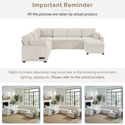 Convertible U-Shaped Sectional Sofa Bed With Reversible Chaise