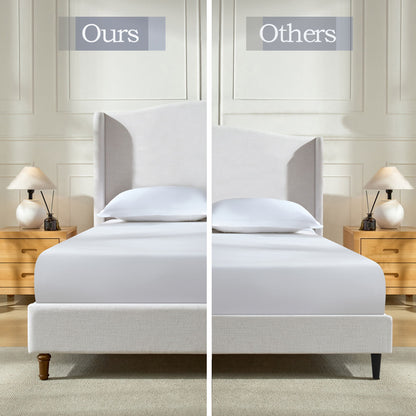 Hannah - Upholstered Wingback Bed Size / Tall Headboard Upholstered King Bed / Premium Textured Look / Minimalist Designs / No Box Spring Needed