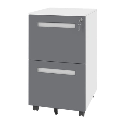 2-Drawer Mobile File Cabinet With Lock,On 360° Wheels, Holds A4/Letter/Legal Files - White