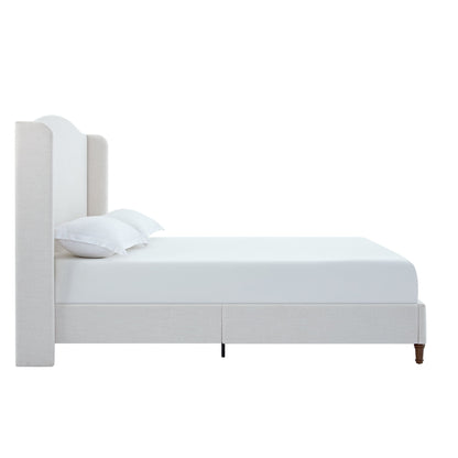 Hannah - Upholstered Wingback Bed Size / Tall Headboard Upholstered King Bed / Premium Textured Look / Minimalist Designs / No Box Spring Needed