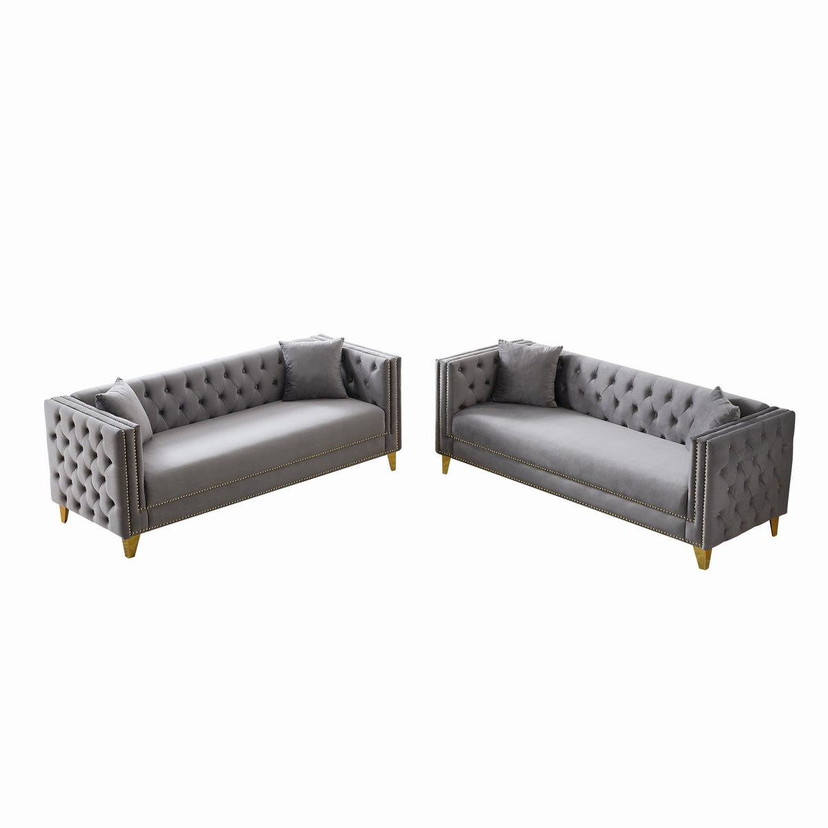 Deep Seat Sofa With Button Nailhead, Square Arm Couches