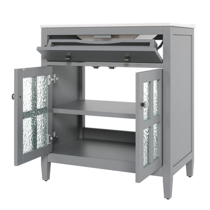 Bathroom Vanity With Ceramic Sink, Adjustable Shelf & Tip Out Tray