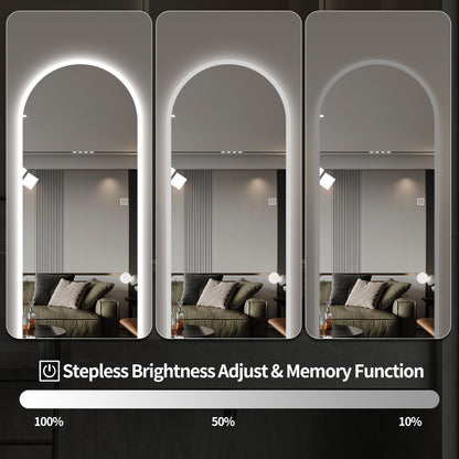 LED Full Length Wall Mirror With Symmetrical Arch Design, Dimmable 3 Color Temperature Lighting - Silver