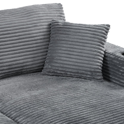 Oversized Loveseat Chaise With 2 USB Ports, 2 Cup Holders And 2 Throw Pillows