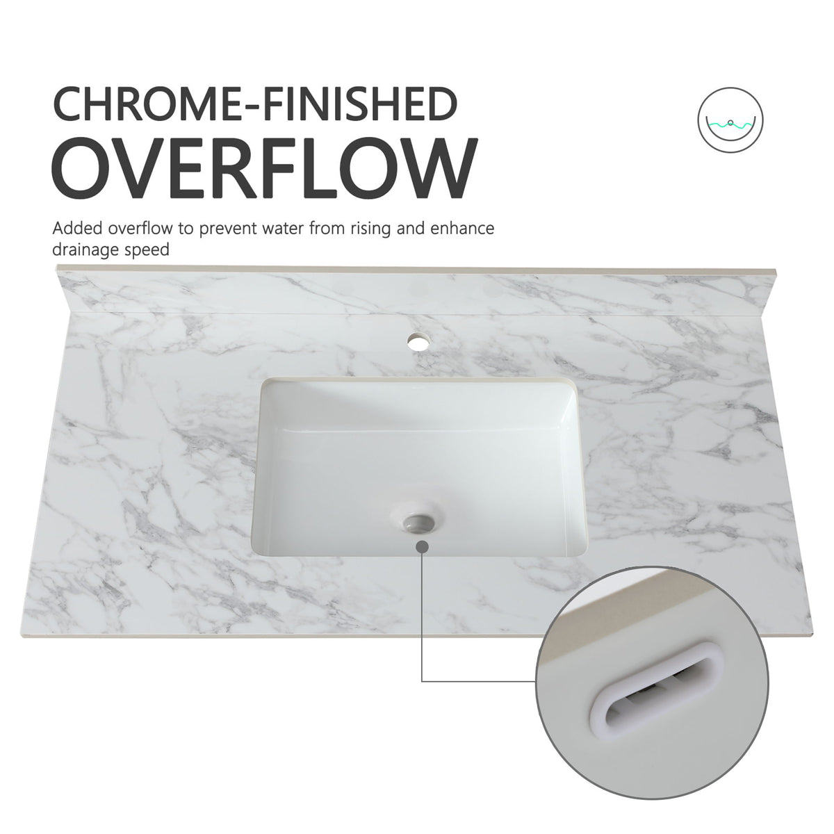 Elegant Bathroom Vanity Top With Rectangular Ceramic Sink And Backsplash