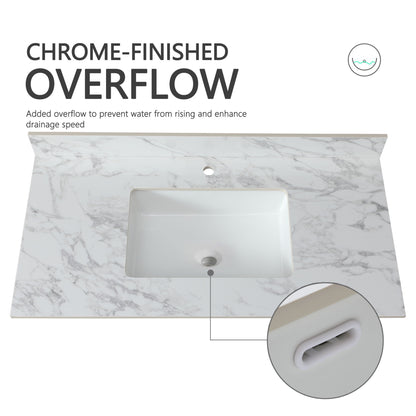 Elegant Bathroom Vanity Top With Rectangular Ceramic Sink And Backsplash
