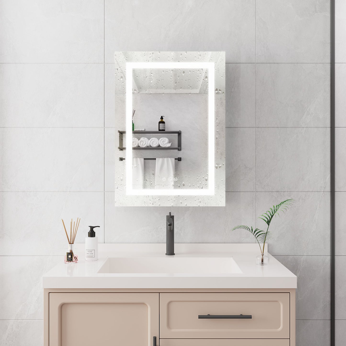 20 X 28" Bathroom Medicine Cabinet With Mirror Wall Mounted LED Bathroom Mirror Cabinet With Lights, Anti-Fog, Waterproof, Dimmable, 3000K~6000K, Single Door, Touch Swich, Storage Shelves - Silver