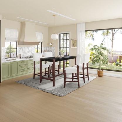 5 Piece Counter Height Dining Set, Bar Table With 4 Upholstered Chairs