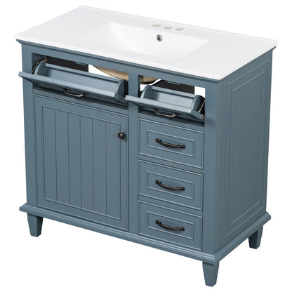 Modern Bathroom Vanity With Sink Top, Flip Drawers, Adjustable Shelf