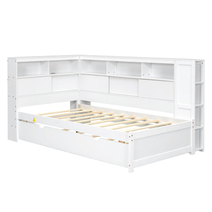 Daybed With Storage Shelves, USB Charging, And Trundle Bed