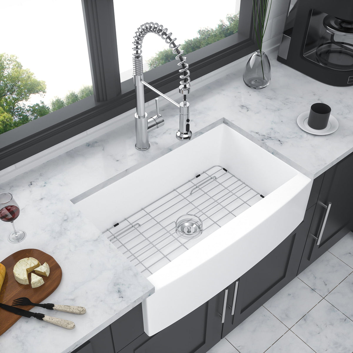 Farmhouse Sink, Apron Front Single Bowl With Arch Edge Design