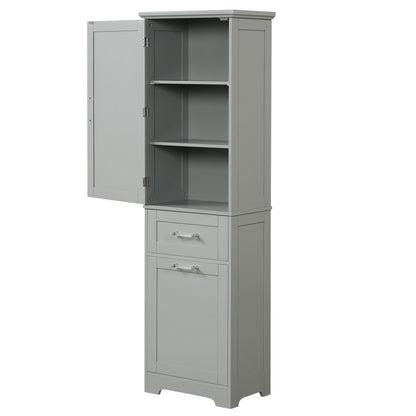 Tall Freestanding Bathroom Storage Cabinet With Adjustable Shelf And 2 Drawers