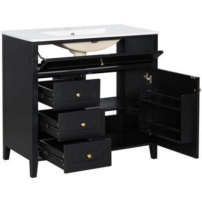 Bathroom Vanity With Sink, 3 Drawers & Cabinet With Adjustable Shelves