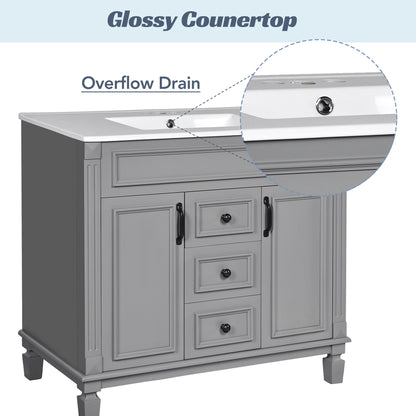 Bathroom Vanity With Top Sink, Mirror Cabinet, 2 Soft Closing Doors & 2 Drawers
