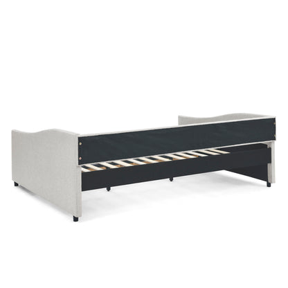 Upholstered Tufted Daybed With Drawers, Waved Arms