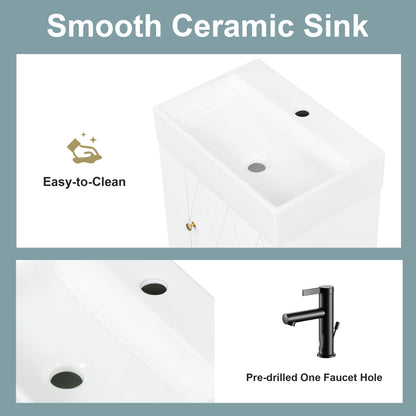 Modern Bathroom Vanity With Sink, Diamond Pattern Doors