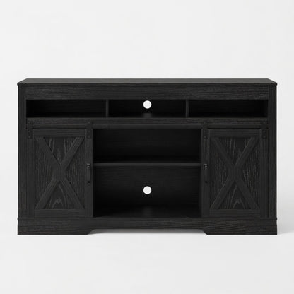 Farmhouse TV Stand With Sliding Barn Doors & Adjustable Storage