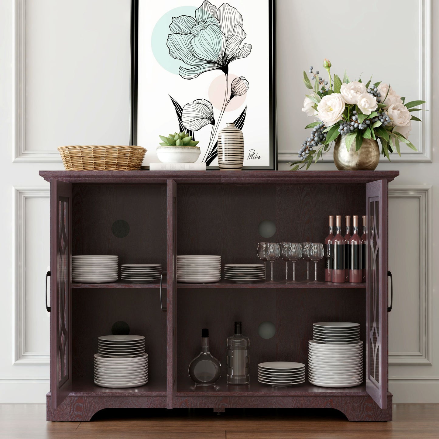 Spacious Sideboard With 3 Doors - Ox Blood Red