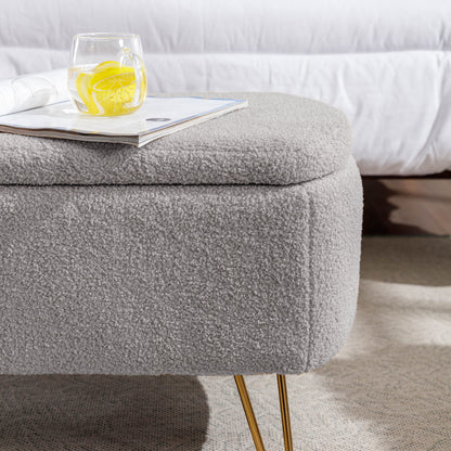 Storage Ottoman Bench For End Of Bed Legs, Modern Camel Faux Fur Entryway Bench Upholstered Padded With Storage For Living Room Bedroom