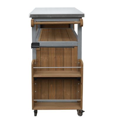 Foldable Outdoor Kitchen Island With Lockable Wheels, Storage Cabinet And Towel Rack For Patio