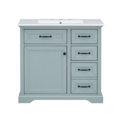 36" Bathroom Vanity With Sink, 2 Tip Out Drawers, Soft Close Hinges