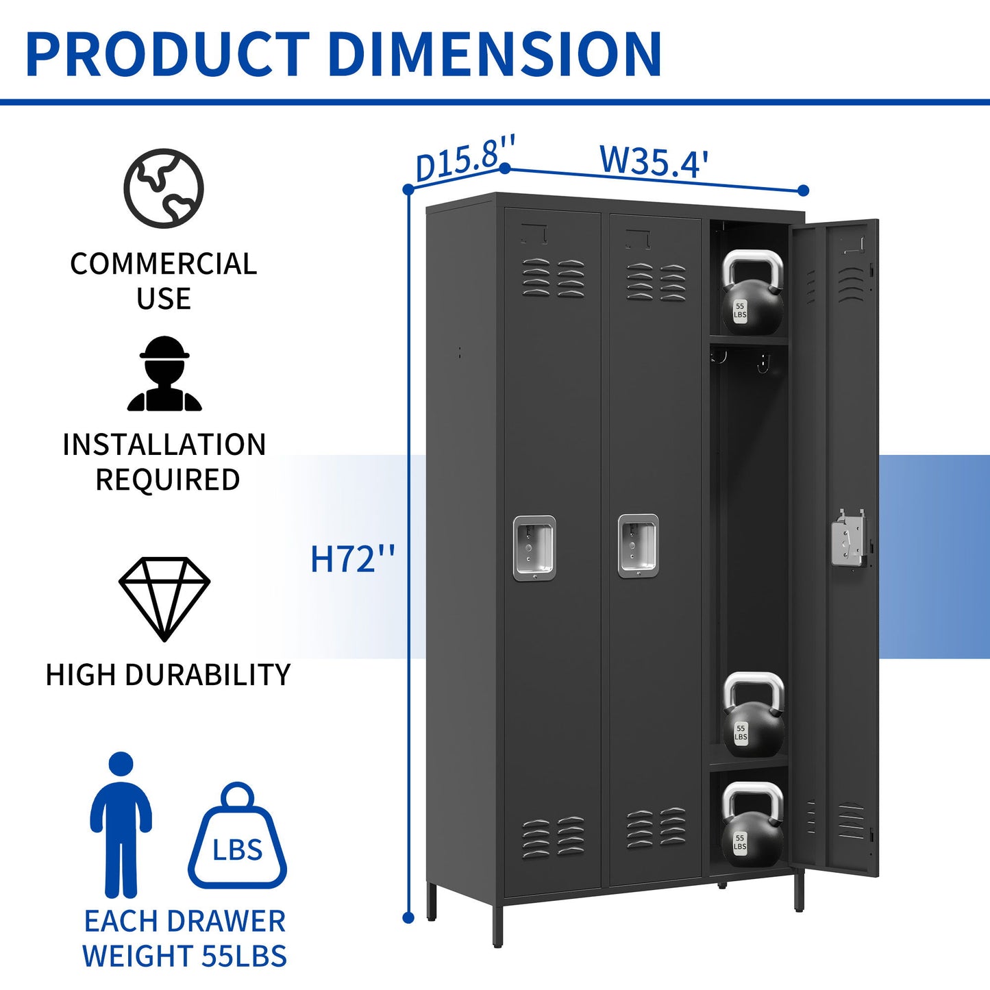 Storage Locker Cabinet With Locks For Employees, Home Gym Office School Garage - Black