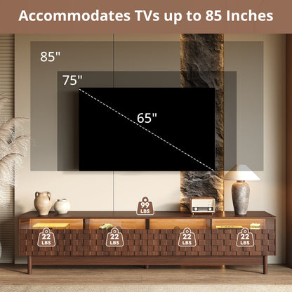 TV Stand With LED Lights And Glass Drawers For Living Room - Walnut