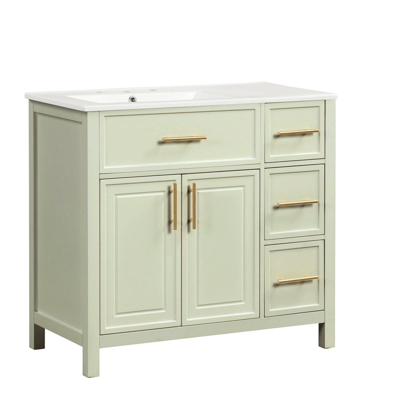 36" Bathroom Vanity With Sink, 2 Doors, 3 Drawers, Rectangular - White