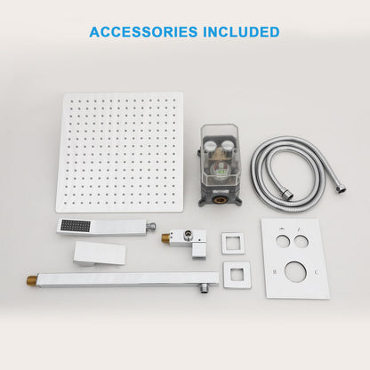 Dual Shower Head System With Square Rain Shower And Rough In Valve