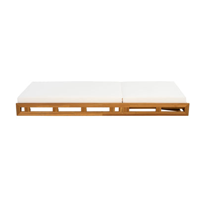 Premium Acacia Wood Lounge Chaise Set With Water Resistant Cushions, Adjustable Recline - Cream / Teak