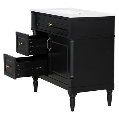Freestanding Bathroom Vanity With Sink, Adjustable Shelf, Flip Drawer