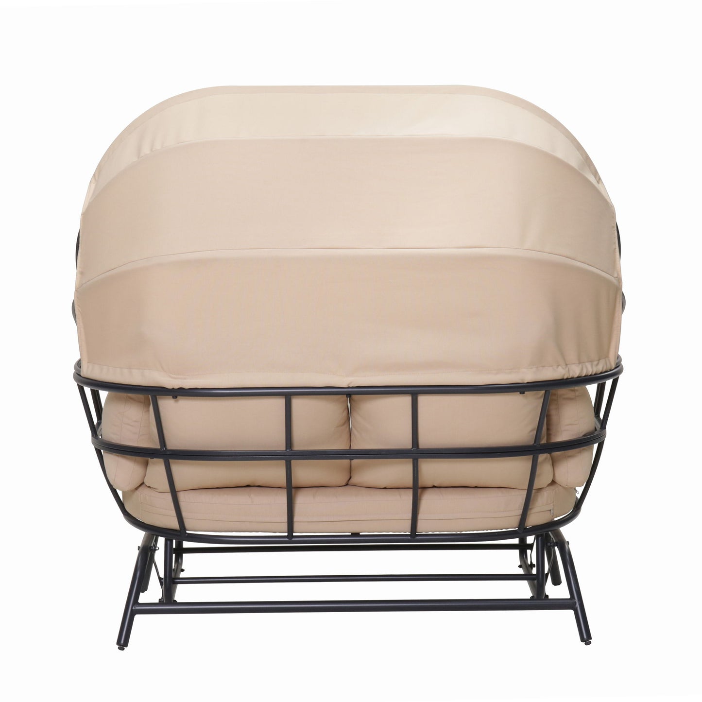 2 Person Egg Shaped Outdoor Swing Chair With Adjustable Canopy - Acacia Wood / Black / Taupe