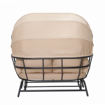 2 Person Egg Shaped Outdoor Swing Chair With Adjustable Canopy - Acacia Wood / Black / Taupe