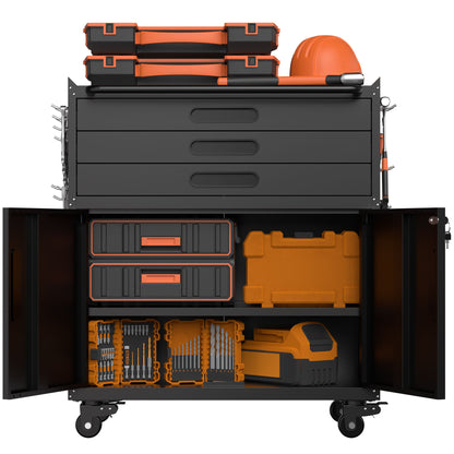 Rolling Tool Cabinet Heavy Duty Garage Storage With Lockable Doors & Drawers