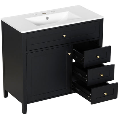 Bathroom Vanity With Sink, Cabinet With 3 Drawers And Adjustable Shelf