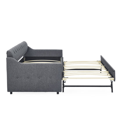 Daybed With Trundle And Storage Drawers, Flat Arms With Pocket