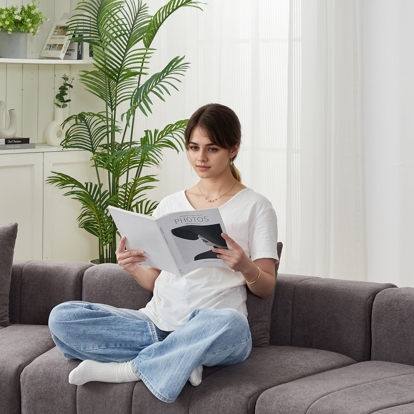 Modular Sectional Sofa With 2 Pillows, Symmetrical Design