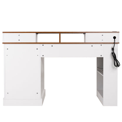 Office Desk With Storage Cabinet, Charging Station, Monitor Stand & Pegboard
